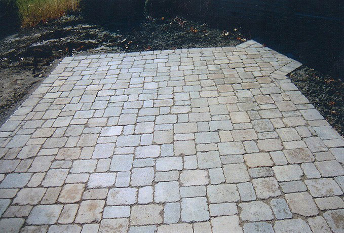 Patio and Walkways: Tumbled Paver Courtyard